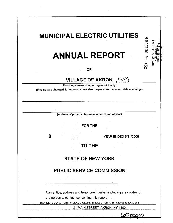 Municipal electric utilities annual report of the Village of Akron to the Public Service Commission, 2006