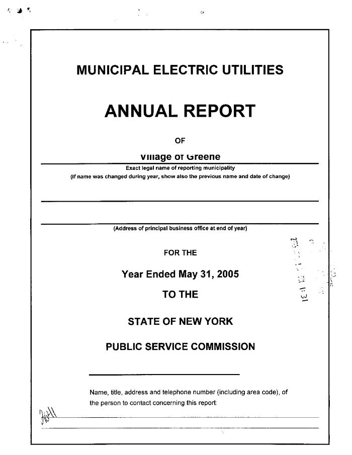 Municipal electric utilities annual report of the Village of Green to the Public Service Commission, 2005