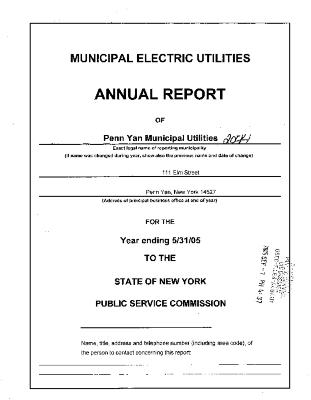 Municipal electric utilities annual report of the Penn Yan Municipal Utilities to the Public Service Commission, 2005