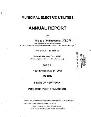 Municipal electric utilities annual report of the Village of Philadelphia to the Public Service Commission, 2006