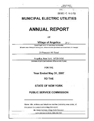 Municipal electric utilities annual report of the Village of Angelica to the Public Service Commission, 2007