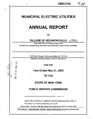 Municipal electric utilities annual report of the Village of Richmondville to the Public Service Commission, 2005