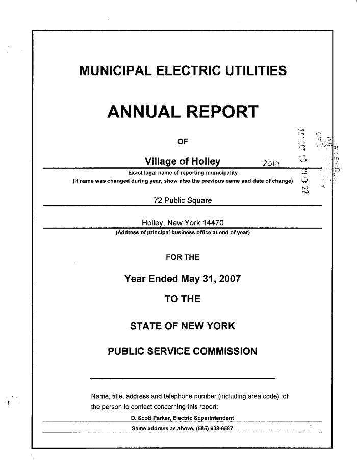 Municipal electric utilities annual report of the Village of Holley to the Public Service Commission, 2007