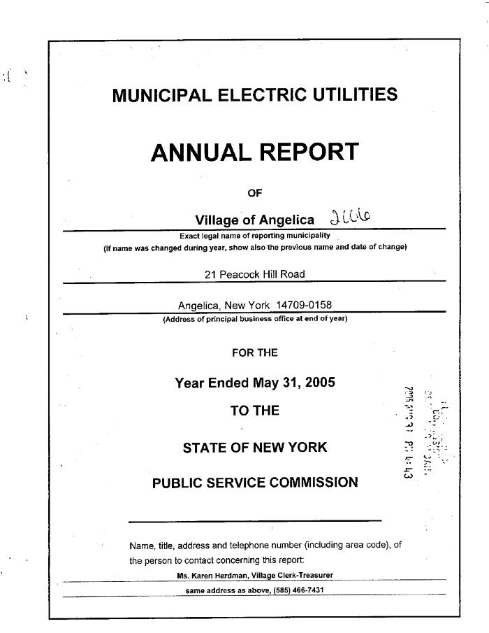 Municipal electric utilities annual report of the Village of Angelica to the Public Service Commission, 2005