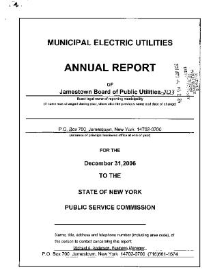 Municipal electric utilities annual report of the Jamestown Board of Public Utilities to the Public Service Commission, 2006