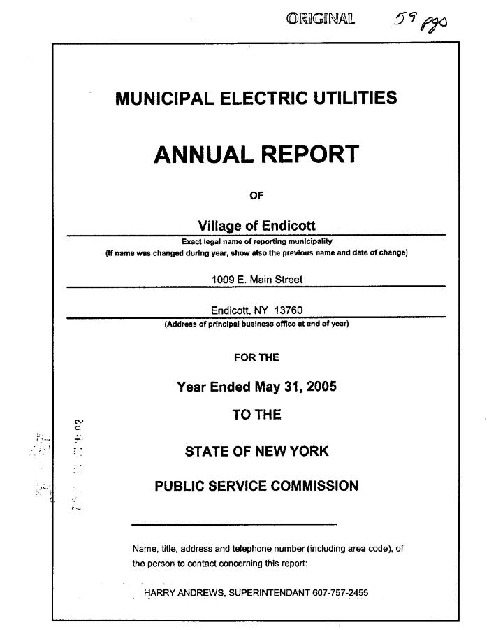 Municipal electric utilities annual report of the Village of Endicott to the Public Service Commission, 2005