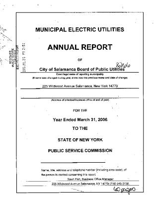 Municipal electric utilities annual report of the City of Salamanca Board of Public Utilities to the Public Service Commission, 2006