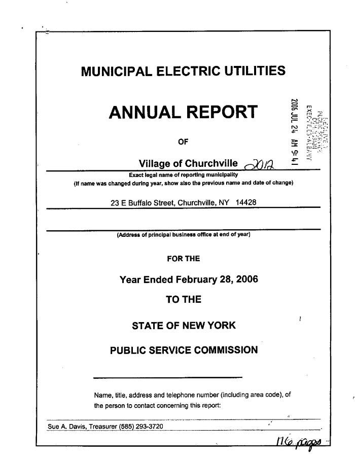 Municipal electric utilities annual report of the Village of Churchville to the Public Service Commission, 2006
