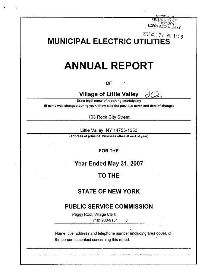 Municipal electric utilities annual report of the Village of Little Valley to the Public Service Commission, 2007