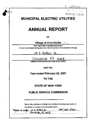 Municipal electric utilities annual report of the Village of Churchville to the Public Service Commission, 2007