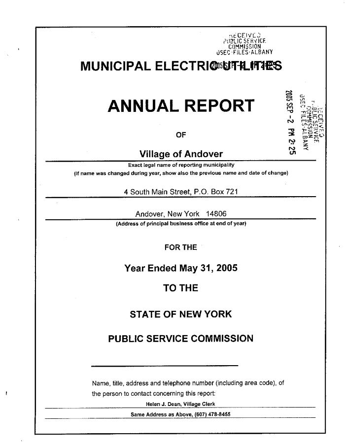 Municipal electric utilities annual report of the Village of Andover to the Public Service Commission, 2005