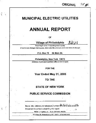 Municipal electric utilities annual report of the Village of Philadelphia to the Public Service Commission, 2005