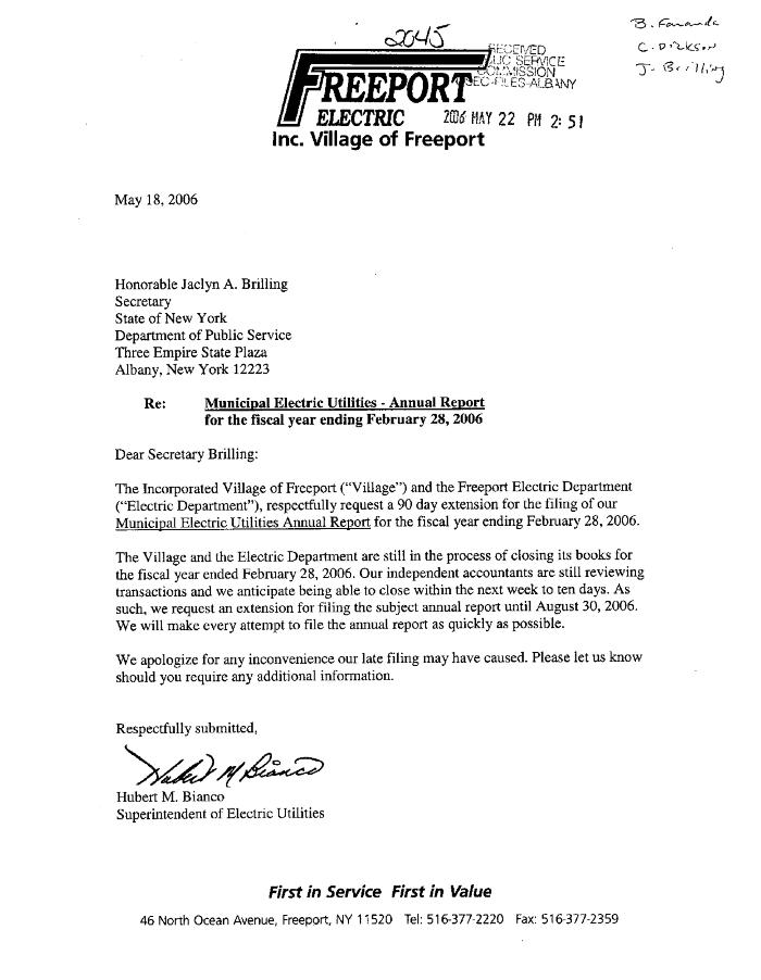 Municipal electric utilities annual report of the Village of Freeport to the Public Service Commission, 2006