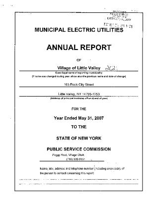 Municipal electric utilities annual report of the Village of Little Valley to the Public Service Commission, 2007