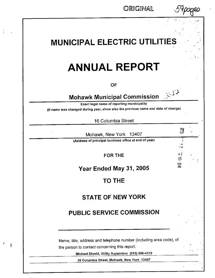 Municipal electric utilities annual report of the Mohawk Municipal Commission to the Public Service Commission, 2005