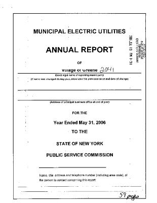 Municipal electric utilities annual report of the Village of Green to the Public Service Commission, 2006