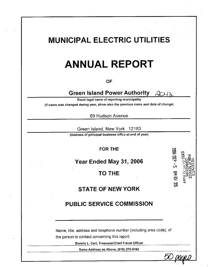 Municipal electric utilities annual report of the Green Island Power Authority, 2006