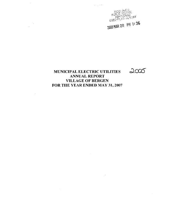 Municipal electric utilities annual report of the Village of Bergen to the Public Service Commission, 2007