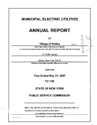 Municipal electric utilities annual report of the Village of Holley to the Public Service Commission, 2007