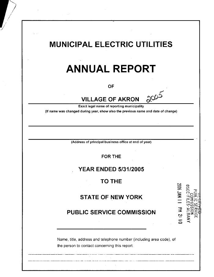 Municipal electric utilities annual report of the Village of Akron to the Public Service Commission, 2005