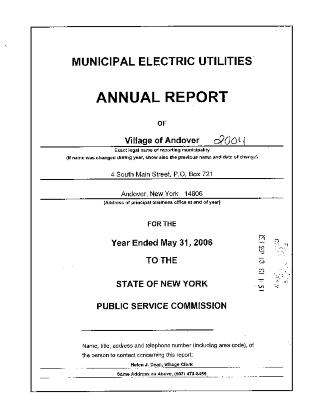 Municipal electric utilities annual report of the Village of Andover to the Public Service Commission, 2006