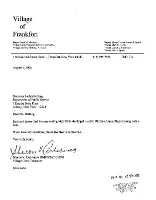 Municipal electric utilities annual report of the Village of Frankfort to the Public Service Commission, 2006