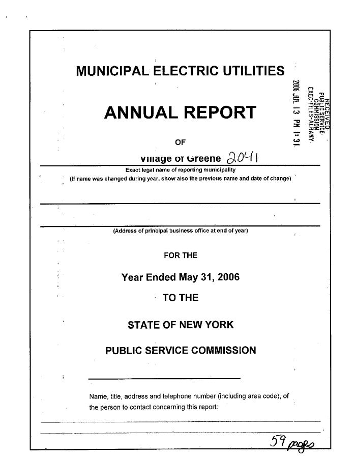 Municipal electric utilities annual report of the Village of Green to the Public Service Commission, 2006