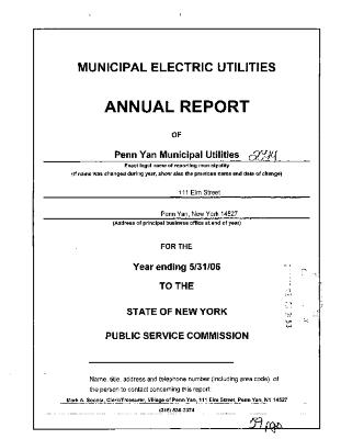 Municipal electric utilities annual report of the Penn Yan Municipal Utilities to the Public Service Commission, 2006