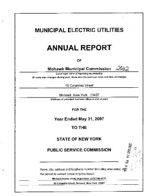 Municipal electric utilities annual report of the Mohawk Municipal Commission to the Public Service Commission, 2007