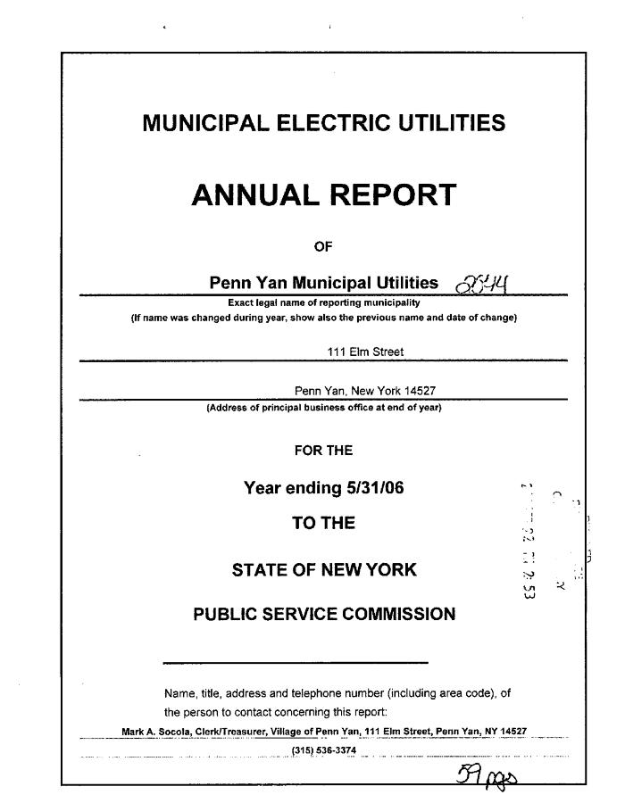 Municipal electric utilities annual report of the Penn Yan Municipal Utilities to the Public Service Commission, 2006