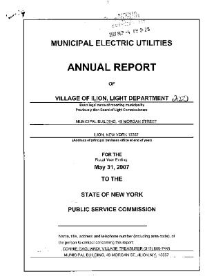 Municipal electric utilities annual report of the Village of Ilion to the Public Service Commission, 2007