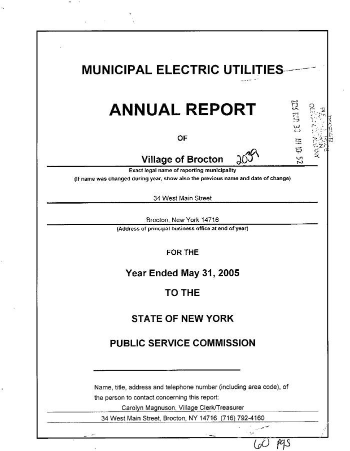 Municipal electric utilities annual report of the Village of Brocton to the Public Service Commission, 2005