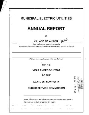 Municipal electric utilities annual report of the Village of Akron to the Public Service Commission, 2005