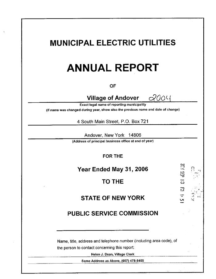 Municipal electric utilities annual report of the Village of Andover to the Public Service Commission, 2006