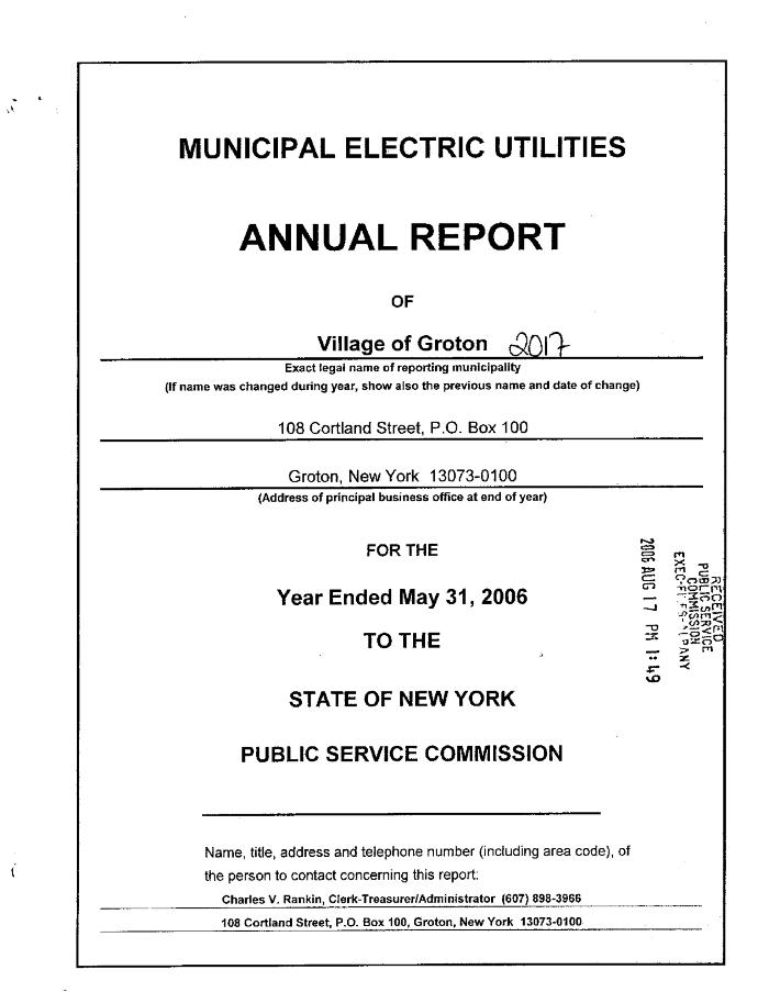 Municipal electric utilities annual report of the Village of Groton to the Public Service Commission, 2006