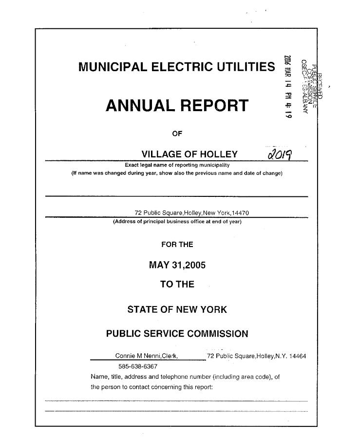 Municipal electric utilities annual report of the Village of Holley to the Public Service Commission, 2005