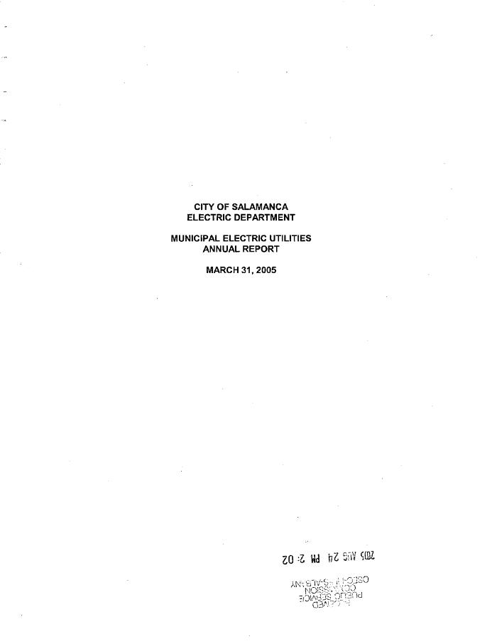 Municipal electric utilities annual report of the City of Salamanca Board of Public Utilities to the Public Service Commission, 2005