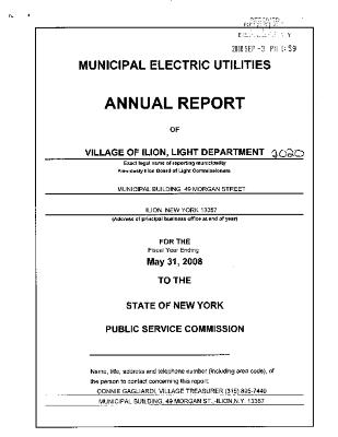 Municipal electric utilities annual report of the Village of Ilion Light Department to the Public Service Commission, 2008