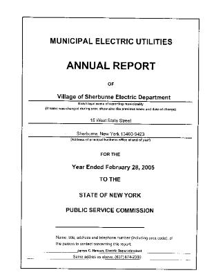 Municipal electric utilities annual report of the Village of Sherburne to the Public Service Commission, 2005