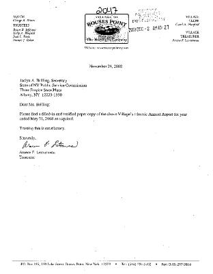 Municipal electric utilities annual report of the Village of Rouses Point to the Public Service Commission, 2008