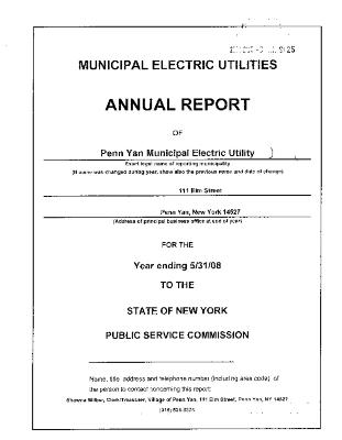 Municipal electric utilities annual report of the Penn Yan Municipal Electric Utility to the Public Service Commission, 2008