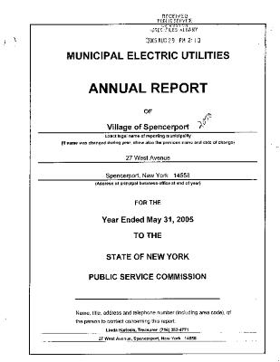 Municipal electric utilities annual report of the Village of Spencerport to the Public Service Commission, 2005