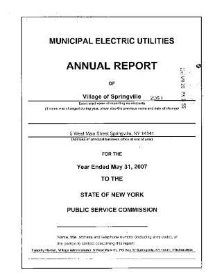 Municipal electric utilities annual report of the Village of Springville to the Public Service Commission, 2007