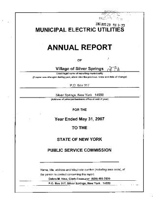 Municipal electric utilities annual report of the Village of Silver Springs to the Public Service Commission, 2007