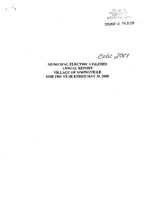Municipal electric utilities annual report of the Village of Springville to the Public Service Commission, 2008