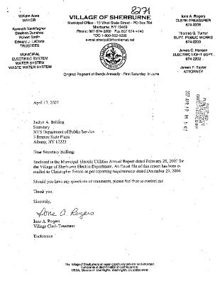 Municipal electric utilities annual report of the Village of Sherburne to the Public Service Commission, 2007