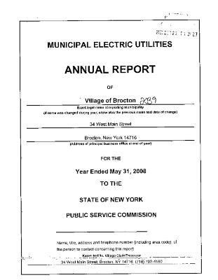 Municipal electric utilities annual report of the Village of Brocton to the Public Service Commission, 2008