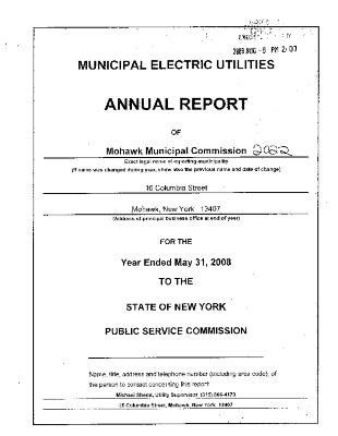 Municipal electric utilities annual report of the Mohawk Municipal Commission to the Public Service Commission, 2008