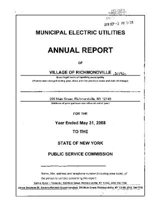 Municipal electric utilities annual report of the Village of Richmondville to the Public Service Commission, 2008