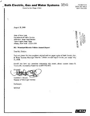 Municipal electric utilities annual report of Bath Electric, Gas and Water Systems to the Public Service Commission, 2008